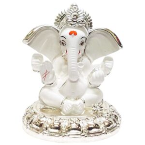 Antique White Ceramic Ganesha Idol for Car Dashboard I Gifting - Karigaari India Aesthetic Home Decor