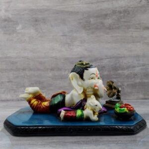 Bal Ganesh Sleeping with mouse Multicolor Idol for Home Decor - Karigaari India Aesthetic Home Decor