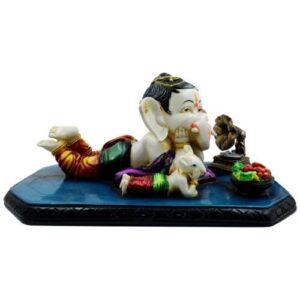 Bal Ganesh Sleeping with mouse Multicolor Idol for Home Decor - Karigaari India Aesthetic Home Decor