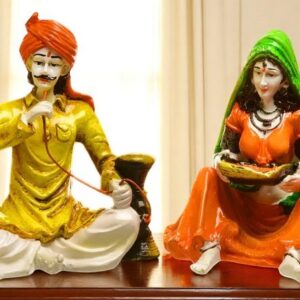 Traditional Resin Village Couple Figurine Set - Karigaari India Aesthetic Home Decor