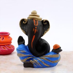Unique Design Ganesh Idol Black Color with Blue Dhoti for Home Decor - Karigaari India Aesthetic Home Decor