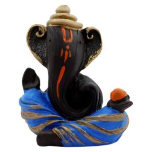 Unique Design Ganesh Idol Black Color with Blue Dhoti for Home Decor - Karigaari India Aesthetic Home Decor