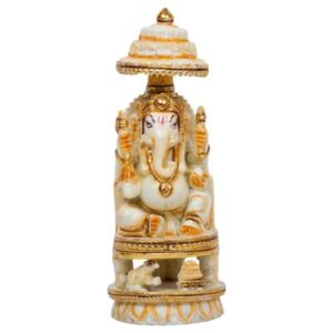 Unique Design Lord Ganesh Idol White Color with Golden Ornaments Best Item for Home Decor - Karigaari India Aesthetic Home Decor