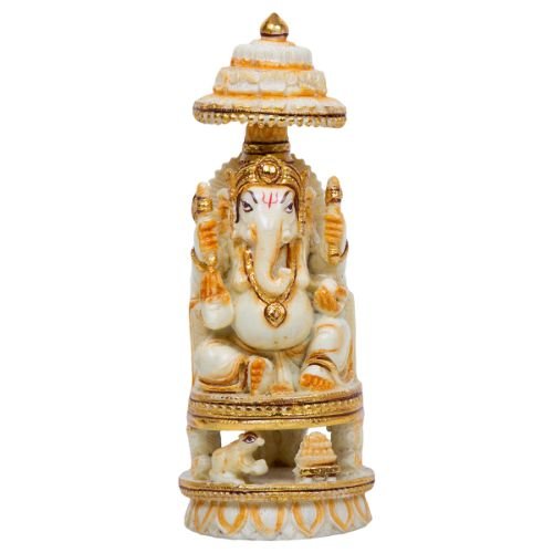 Unique Design Lord Ganesh Idol White Color with Golden Ornaments Best Item for Home Decor - Karigaari India Aesthetic Home Decor