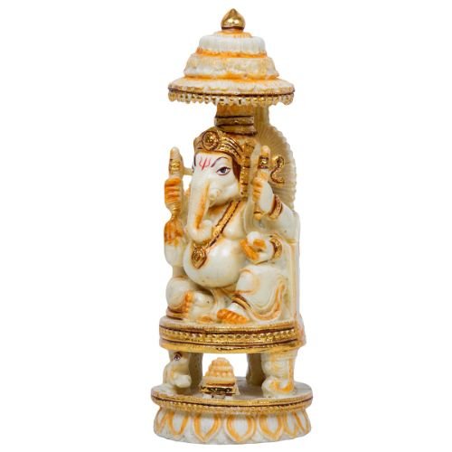 Unique Design Lord Ganesh Idol White Color with Golden Ornaments Best Item for Home Decor - Karigaari India Aesthetic Home Decor