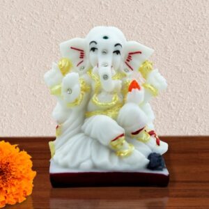 Unique Design Lord Ganesha Sitting White Color Idol Best for Home Decor - Karigaari India Aesthetic Home Decor