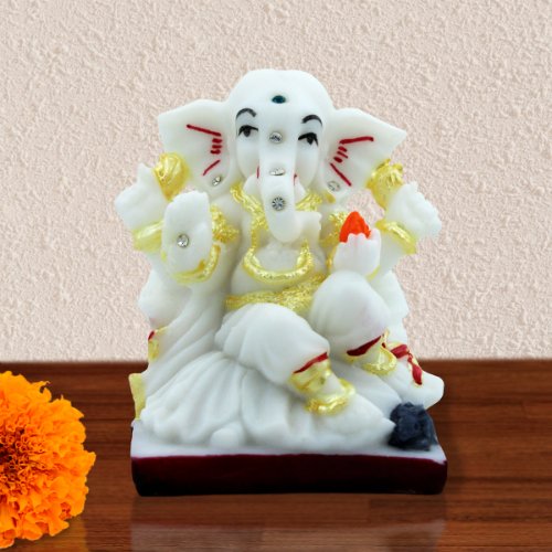 Unique Design Lord Ganesha Sitting White Color Idol Best for Home Decor - Karigaari India Aesthetic Home Decor