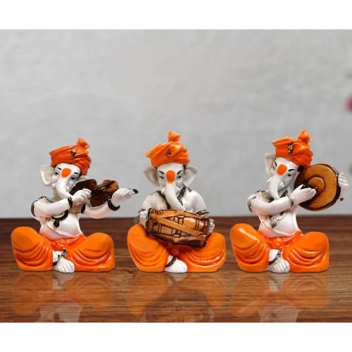 Timeless Distinctive Design Three Little Lord Ganesha Playing Instruments Figure Orange Best For Home Home Decor Home Decoration 2 Unique Design Three Little Lord Ganesha Playing Instruments Idol Orange Best for Home Decor - Karigaari India Aesthetic Home Decor
