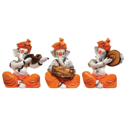 Timeless Distinctive Design Three Little Lord Ganesha Playing Instruments Figure Orange Best For Home Home Decor Home Decoration 3 Unique Design Three Little Lord Ganesha Playing Instruments Idol Orange Best for Home Decor - Karigaari India Aesthetic Home Decor