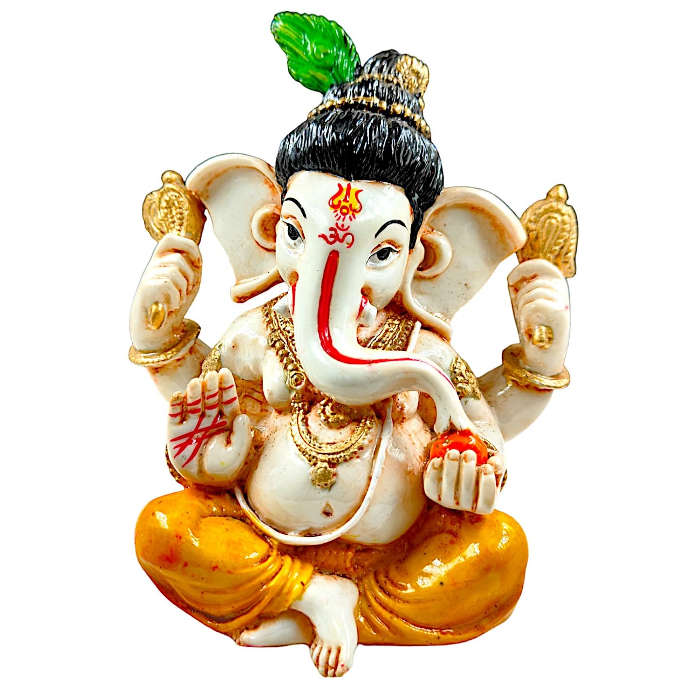 Timeless Distinctive Ganesha Figure With Green Leaf Accent Resin Crafted Lord Ganesh Murti For Home Temple Desk Decor Fortunate Gift For Good Luck Prosperityr Good Luck Pros 2