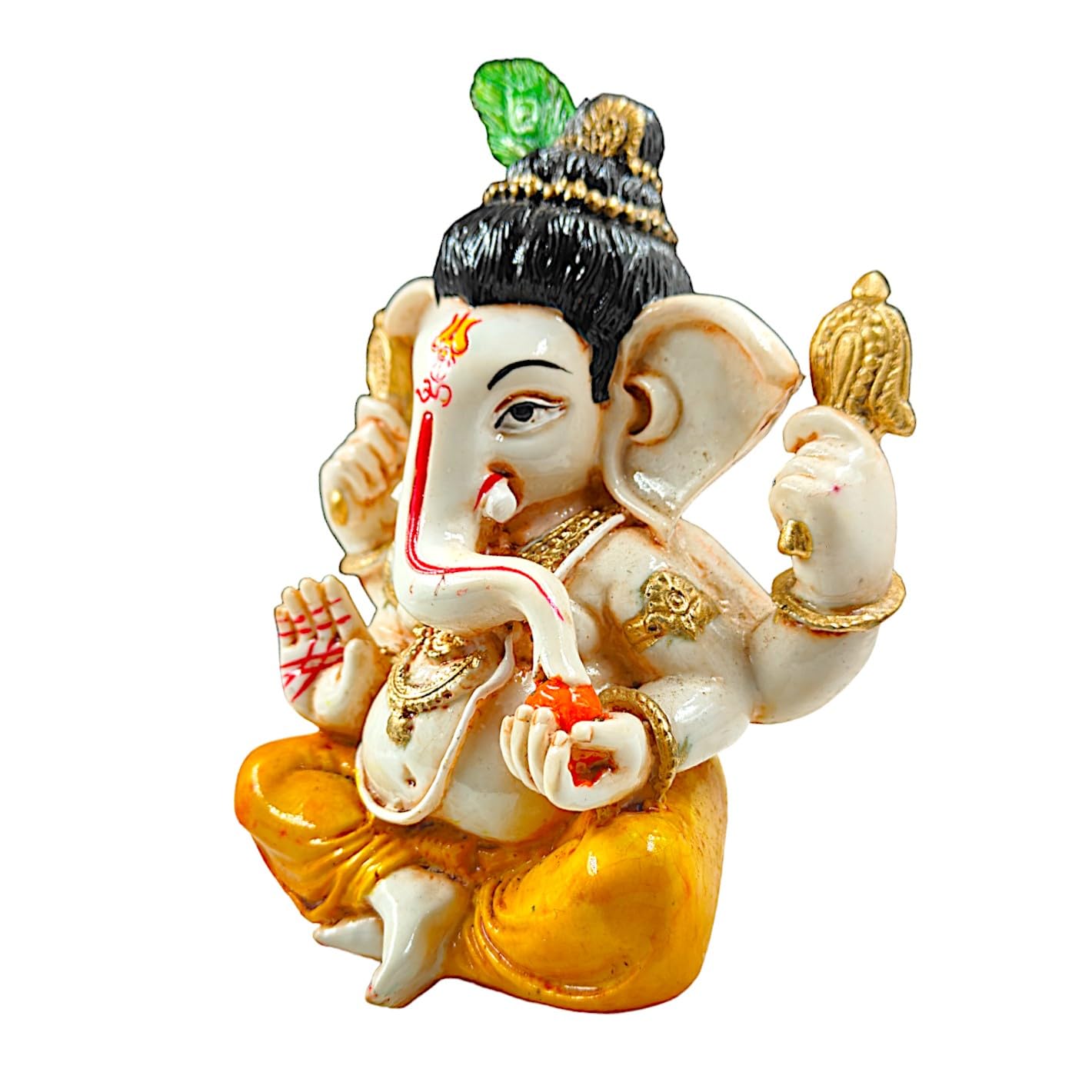 Timeless Distinctive Ganesha Figure With Green Leaf Accent Resin Crafted Lord Ganesh Murti For Home Temple Desk Decor Fortunate Gift For Good Luck Prosperityr Good Luck Pros 3