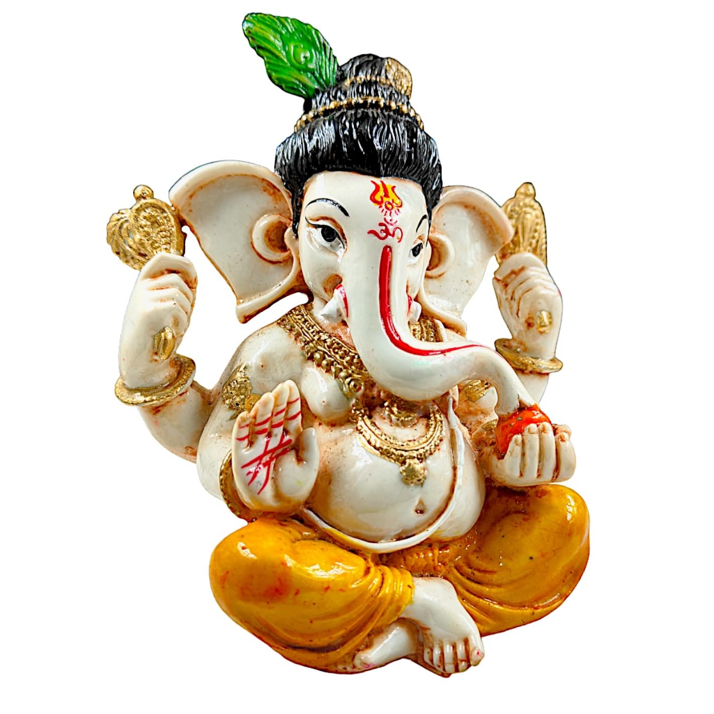 Timeless Distinctive Ganesha Figure With Green Leaf Accent Resin Crafted Lord Ganesh Murti For Home Temple Desk Decor Fortunate Gift For Good Luck Prosperityr Good Luck Pros 4
