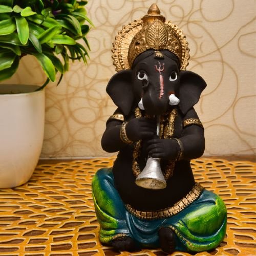 Unique Little Lord Ganesha Playing Shehnai Idol Black Color Best Item for Home Decor - Karigaari India Aesthetic Home Decor
