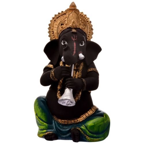 Unique Little Lord Ganesha Playing Shehnai Idol Black Color Best Item for Home Decor - Karigaari India Aesthetic Home Decor