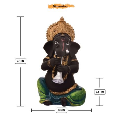 Unique Little Lord Ganesha Playing Shehnai Idol Black Color Best Item for Home Decor - Karigaari India Aesthetic Home Decor