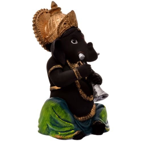 Unique Little Lord Ganesha Playing Shehnai Idol Black Color Best Item for Home Decor - Karigaari India Aesthetic Home Decor