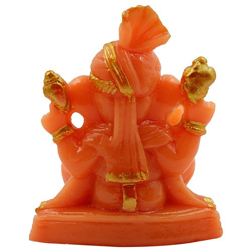 Timeless Distinctive Little Lord Ganesha Sitting With One Leg Up Statue Orange Color And Golden Ornaments Best For Home Decoration Unique Decor Piece 4 Unique Little Lord Ganesha Sitting With One Leg Up Idol Orange Color And Golden Ornaments Best for Home Decor - Karigaari India Aesthetic Home Decor