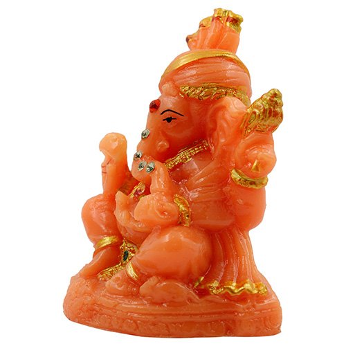 Timeless Distinctive Little Lord Ganesha Sitting With One Leg Up Statue Orange Color And Golden Ornaments Best For Home Decoration Unique Decor Piece 5 Unique Little Lord Ganesha Sitting With One Leg Up Idol Orange Color And Golden Ornaments Best for Home Decor - Karigaari India Aesthetic Home Decor