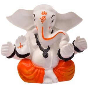 Unique Lord Ganesha Sitting White & Orange Color Best Item for Home Decor - Karigaari India Aesthetic Home Decor