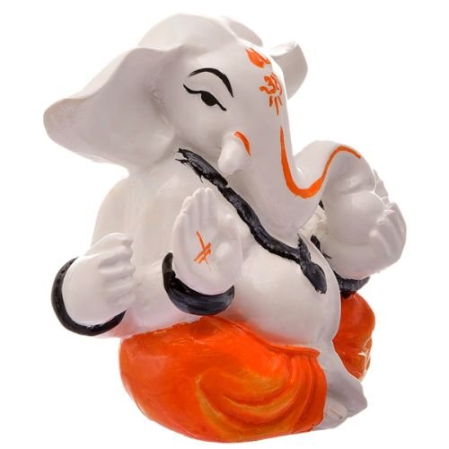 Unique Lord Ganesha Sitting White & Orange Color Best Item for Home Decor - Karigaari India Aesthetic Home Decor