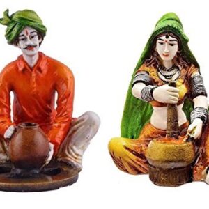 Ethnic Village Couple Resin Decor Set - Karigaari India Aesthetic Home Decor
