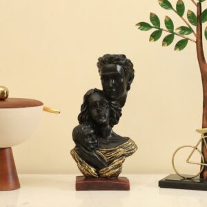 Family Love Figurine: Elegant Black & Gold Mother Father Child Statue - Karigaari India Aesthetic Home Decor