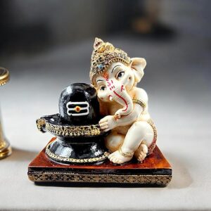 Ganesha Idol with Shiva Lingam Resin - Karigaari India Aesthetic Home Decor