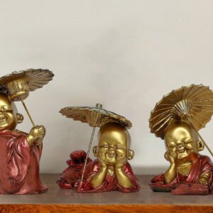 Handcrafted Ployresin Lord Buddha Golden Statue With Umbrella Showpiece Home Decor/Office Decor/Spiritual Gift, Three Pieces - Karigaari India Aesthetic Home Decor