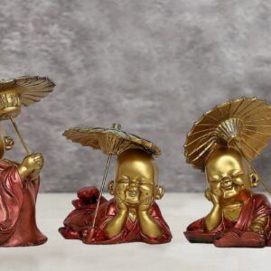 Handcrafted Ployresin Lord Buddha Golden Statue With Umbrella Showpiece Home Decor/Office Decor/Spiritual Gift, Three Pieces - Karigaari India Aesthetic Home Decor