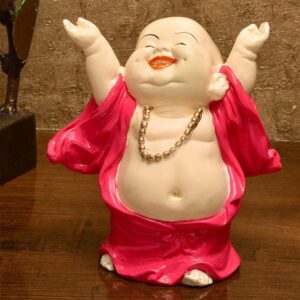 Handcrafted Ployresin Lord Buddha Laughing Pink Colour Standing Statue  Showpiece Home Decor/Office Decor/Spiritual Gift - Karigaari India Aesthetic Home Decor