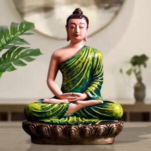 Handcrafted Ployresin Lord Buddha Meditating Statue Green Colour Showpiece Home Decor/Office Decor/Spiritual Gift - Karigaari India Aesthetic Home Decor