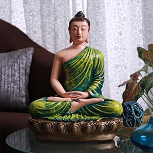 Handcrafted Ployresin Lord Buddha Meditating Statue Green Colour Showpiece Home Decor/Office Decor/Spiritual Gift - Karigaari India Aesthetic Home Decor