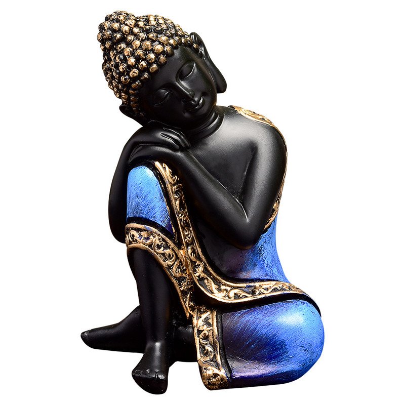 Timeless Handmade Ployresin Lord Buddha Sitting And Sleeping Dark Blue Colour With Golden Border Figure Centerpiece Home Home Decor Office Decoration Spiritual Gift Unique Decor Piece 3 Handcrafted Ployresin Lord Buddha Sitting And Sleeping Dark Blue Colour With Golden Border Statue Showpiece Home Decor/Office Decor/Spiritual Gift - Karigaari India Aesthetic Home Decor