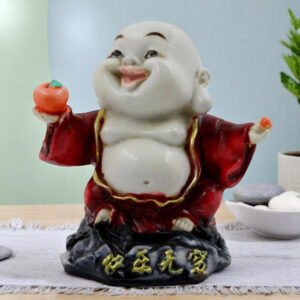 Handcrafted Ployresin Lord Buddha Standing On Stone And Laughing Statue Showpiece Home Decor/Office Decor/Spiritual Gift, Red - Karigaari India Aesthetic Home Decor