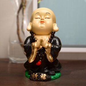 Handcrafted Ployresin Lord Buddha  Standing Praying Black Colour With Golden Border Statue  Showpiece Home Decor/Office Decor/Spiritual Gift - Karigaari India Aesthetic Home Decor