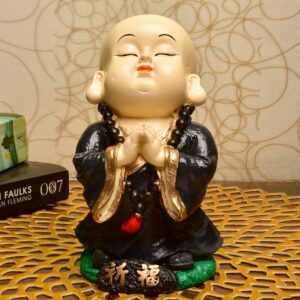 Handcrafted Ployresin Lord Buddha  Standing Praying Black Colour With Golden Border Statue  Showpiece Home Decor/Office Decor/Spiritual Gift - Karigaari India Aesthetic Home Decor