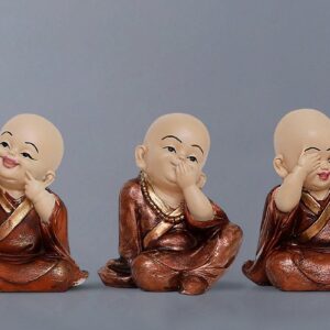 Handcrafted Ployresin Lord Buddha Three Sitting Statues Wearing Shiny Brown Clothes Showpiece Home Decor/Office Decor/Spiritual Gift - Karigaari India Aesthetic Home Decor