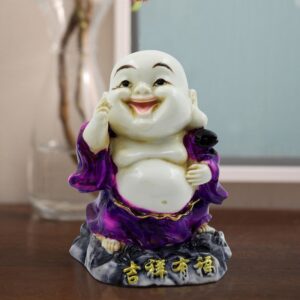 Handcrafted Ployresin Lord Buddha White And Purple Standing Laughing Statue Showpiece Home Decor/Office Decor/Spiritual Gift - Karigaari India Aesthetic Home Decor