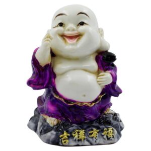 Handcrafted Ployresin Lord Buddha White And Purple Standing Laughing Statue Showpiece Home Decor/Office Decor/Spiritual Gift - Karigaari India Aesthetic Home Decor