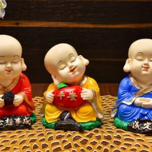 Handcrafted Ployresin Sitting, Meditating Red, Yellow And Blue Colour Three Lord Buddha Multicolour StatueS Showpiece Home Decor/Office Decor/Spiritual Gift - Karigaari India Aesthetic Home Decor