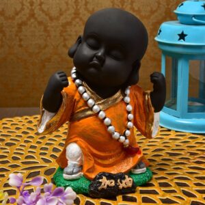 Handcrafted Ployresin Standing Lord Buddha Statue Showpiece Home Decor/Office Decor/Spiritual Gift, Black And Orange - Karigaari India Aesthetic Home Decor
