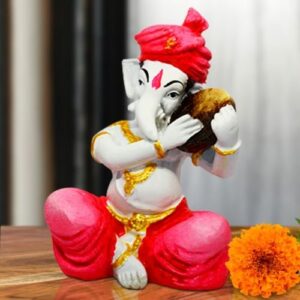 Little Lord Ganesha Idol Playing Instruments Best & Unique Design Pink Color for Home Decor - Karigaari India Aesthetic Home Decor