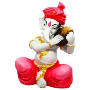 Little Lord Ganesha Idol Playing Instruments Best & Unique Design Pink Color for Home Decor - Karigaari India Aesthetic Home Decor