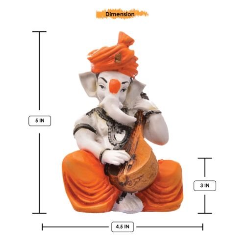 Timeless Lord Ganesha Figurine Sitting Playing Veena Orange Color Best For Home Decoration Modern Ornament 4 Lord Ganesha Idol Sitting & Playing Veena Orange Color Best for Home Decor - Karigaari India Aesthetic Home Decor