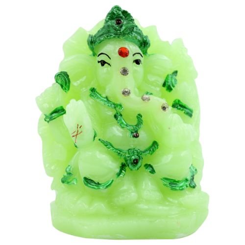 Lord Ganesha sitting Unique Crystal Green Colour Idol with Dark Green Color Ornaments for Home Decor - Karigaari India Aesthetic Home Decor