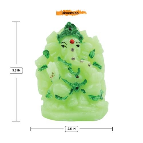 Lord Ganesha sitting Unique Crystal Green Colour Idol with Dark Green Color Ornaments for Home Decor - Karigaari India Aesthetic Home Decor
