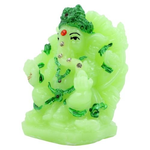 Lord Ganesha sitting Unique Crystal Green Colour Idol with Dark Green Color Ornaments for Home Decor - Karigaari India Aesthetic Home Decor