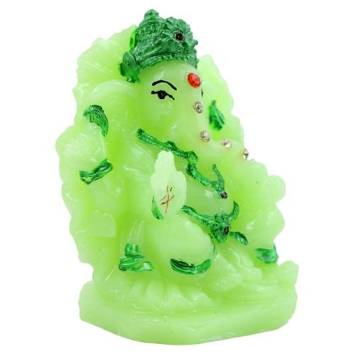 Lord Ganesha sitting Unique Crystal Green Colour Idol with Dark Green Color Ornaments for Home Decor - Karigaari India Aesthetic Home Decor