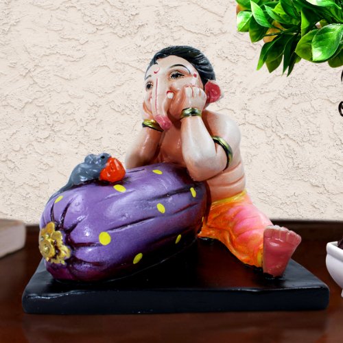 Lord Ganesha Sitting & Thinking Idol Multicolor Best for Home Decor - Karigaari India Aesthetic Home Decor