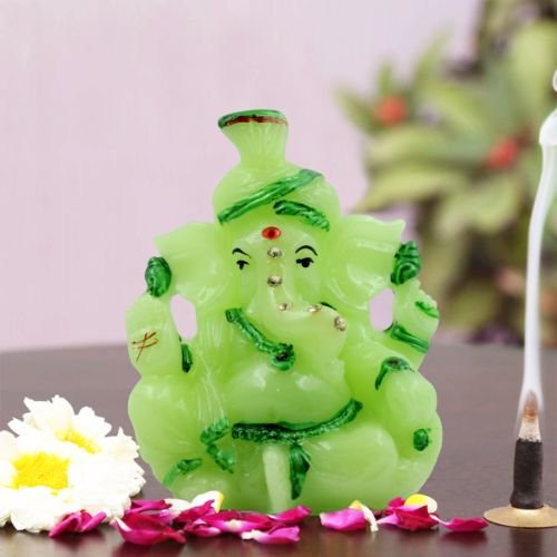 Timeless Lord Ganesha Sitting With One Leg Fold Crystal Green Colour Statue For Home Decoration Stylish Accent 1 Lord Ganesha Sitting with One Leg Fold Crystal Green Colour Idol for Home Decor - Karigaari India Aesthetic Home Decor